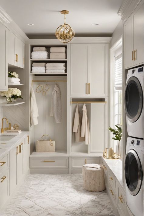 LaundryRoom, MakeoverTips, LuxeSpace, LaundryRevamp Modern Home Laundry Room, Laundry Room Mediterranean, Laundry With Island, Laundry Cabinetry Ideas, Modern Classic Laundry Room, Light And Airy Laundry Room, Laundry Room Window Ideas, Luxurious Laundry Room Ideas, House Interior Laundry Room