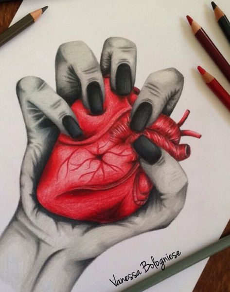 Half Pencil Half Color Drawing, Heart Artwork Creative, Art Pencil Color Drawings, Real Heart Sketch, Pencil Colours Art Drawings, Heart Drawing Aesthetic, Rose Painting Watercolor, Pencil Color Drawing, Colored Pencil Artwork Ideas