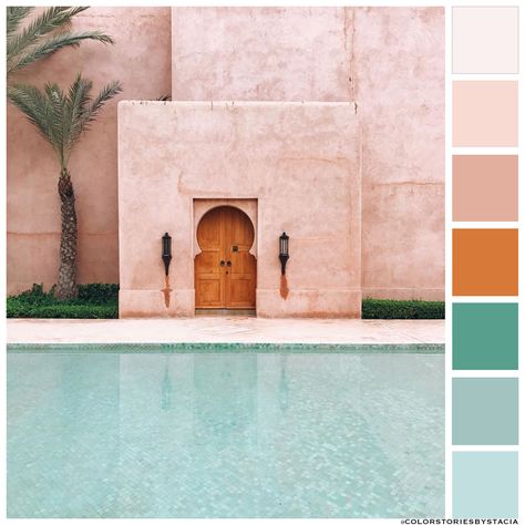 Baked peach and dusty aqua play perfectly against a touch of light mahogany in this Moroccan getaway! 🍑⁠ 📷: @sarahirenemurphy via @theperfecthideaway Cloud Strife, Morocco Travel, Marrakech Morocco, Pool Design, Design Exterior, Color Inspo, Color Stories, Colour Schemes, Color Pallets