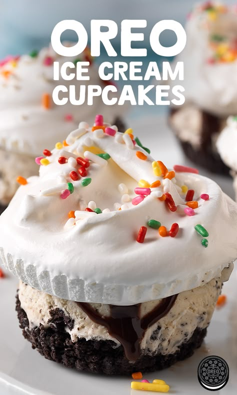 Summertime Snacks, Ice Cream Cupcakes, Oreo Ice Cream, Cream Cupcakes, Oreo Cupcakes, Ice Cream Desserts, Yummy Sweets, Cream Recipes, Ice Cream Cake