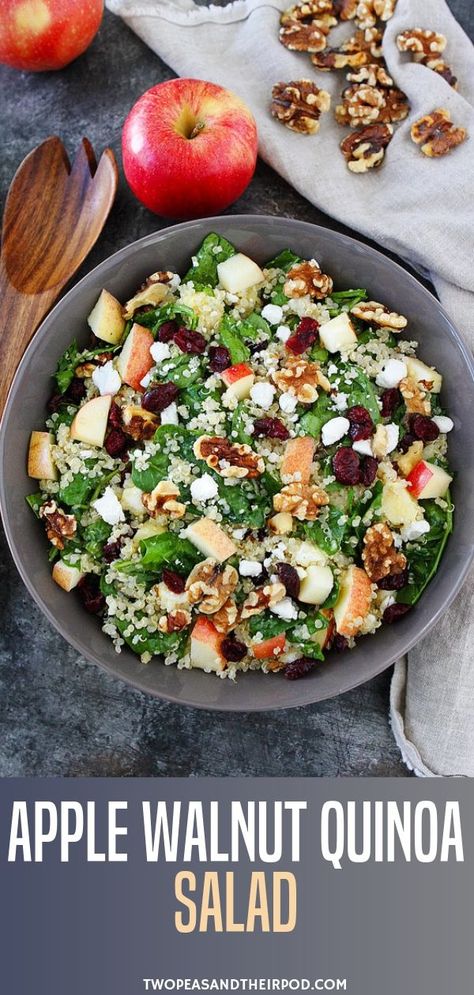 The perfect easy healthy fall recipe that goes great with any meal! This easy fall recipe for a crowd is made with spinach, dried cranberries, goat cheese, and a simple maple mustard dressing. You will love all the textures and flavors of this fall salad! Save this pin! Fall Salad With Goat Cheese, Healthy Meals For A Crowd, Fall Quinoa, Parsley Oil, Macro Nutrition, Banting Recipes, Fall Salad, Green Liquid, Apple Walnut