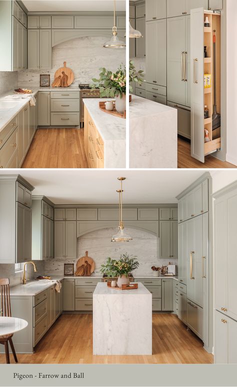 kitchen design 100 Sq Ft Kitchen, Pigeon By Farrow And Ball, Closed Kitchen Ideas, Split Kitchen, Closed Kitchen Design, Best Paint Brand, Spec House, Wealthy Life, Flip Ideas