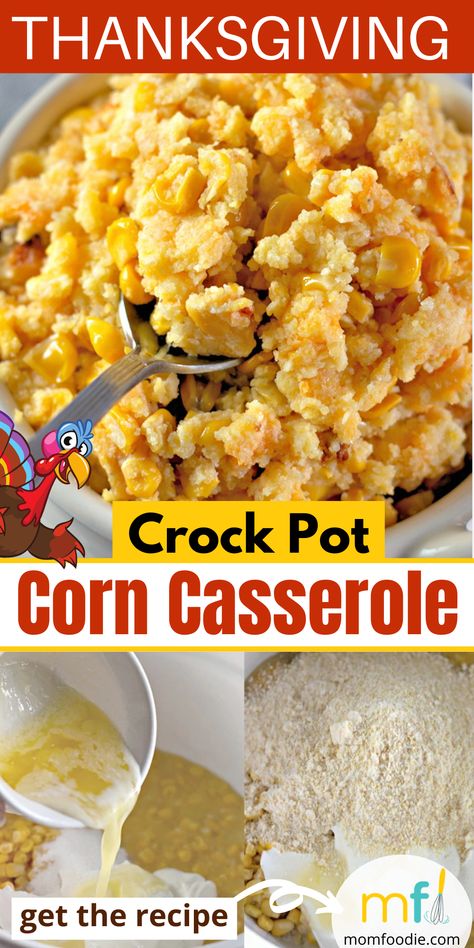 Thanksgiving Corn Casserole Crockpot recipe, makes Jiffy Cornbread Casserole right in your slow cooker! One of the best Thanksgiving side dishes ever! Crockpot Corn Dish, Corn Casserole Jiffy Easy Crockpot, Thanksgiving Side Dishes Easy Crockpot, Thanksgiving Crockpot Side Dishes, Crock Pot Corn Casserole, Thanksgiving Corn Casserole, Crock Pot Thanksgiving, Corn Casserole Crockpot, Crockpot Corn