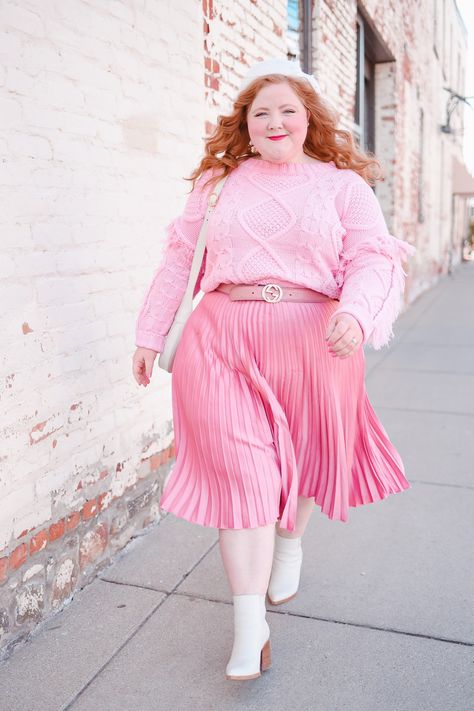 A Pretty in Pink Outfit for the Spring Transition - With Wonder and Whimsy Plus Pink Outfits, Glam Pink Outfits, Barbiecore Aesthetic Outfit Plus Size, Plus Size Unique Fashion, Romantic Pink Outfit, Casual Girly Outfits Plus Size, Pink Outfits Midsize, Feminine Style Plus Size, Plus Size Princess Aesthetic