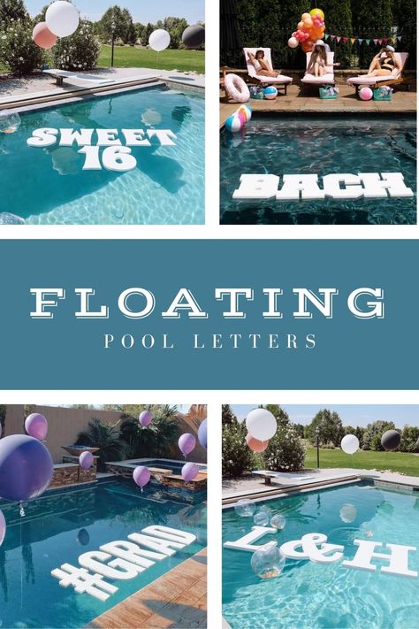 30th Birthday Pool Party Decor, Reception Pool Party, Decorating A Pool For A Party, Swimming Graduation Party, Decorate Pool For Party, 60th Birthday Pool Party Ideas, Public Pool Party, Grad Party Pool Decorations, Pool Decor For Party