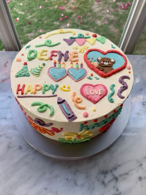 Doodle Birthday Cake, Birthday Cake Doodle, Cake Doodle, Doodle Cake, 14th Birthday Cakes, Giant Cookie, Cake Classes, 24th Birthday, Cake Walk