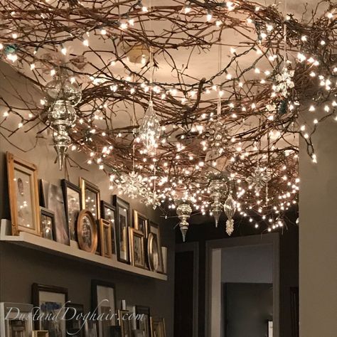 Christmas Ceiling Decorations Ideas, Christmas Lights On House, Christmas Ceiling Decorations, Christmas Hallway, Christmas Lights Outside, Christmas House Lights, Christmas Lighting, Branch Decor, Indoor Christmas