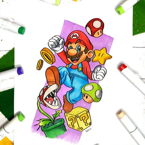 Super Mario Drawing Ideas, Mario Drawing Sketch, Mario Cartoon Drawing, Super Mario Drawings, Super Mario Bros Drawing, Mario Art Drawing, Super Mario Painting, Super Mario Drawing, Mario Drawing