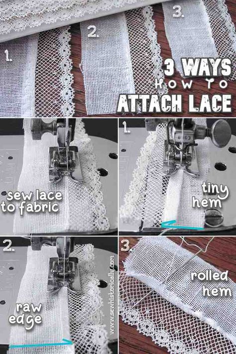 How To Sew Lace Trim, How To Attach Lace To Fabric, Sewing Lace To Fabric, How To Sew Lace, How To Sew Lace On Fabric, Lace Sewing Projects, How To Make Lace, Sewing With Lace, Diy Lace Sleeves