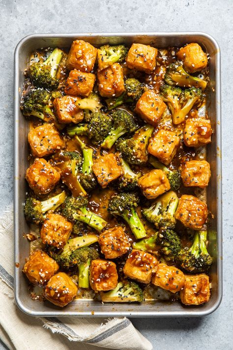 Sheet Pan Vegan Chicken (Tofu) and Broccoli Vegan Tofu Broccoli Recipes, Vegan Chicken And Broccoli, Tofu Beef And Broccoli, Chicken And Tofu Recipes, Sheet Pan Tofu And Veggies, Broccoli And Tofu Recipes, Tofu Vegetarian Recipes, Vegan Sheet Pan Meals, Tofu Sheet Pan Dinner