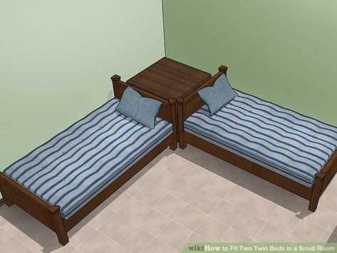 How to Fit Two Twin Beds in a Small Room: 12 Steps (with Pictures) Two Twin Beds In A Small Room, Corner Unit Twin Beds, Corner Twin Beds, Twin Boys Room, Twin Beds Guest Room, Shared Boys Rooms, Small Kids Bedroom, Boys Shared Bedroom, Lake Ideas