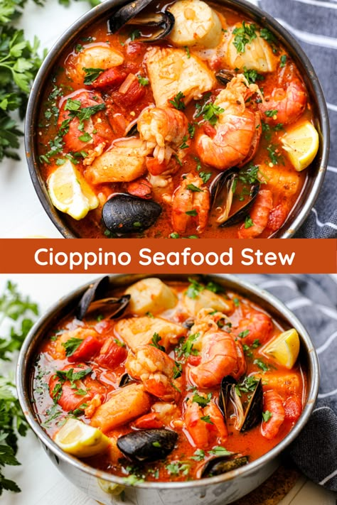 Cioppino Recipe Easy, Bouillabaisse Recipe, Cioppino Recipe, Seafood Stew Recipes, Seafood Soup Recipes, Best Seafood Recipes, Seafood Stew, Fish Stew, Fish Soup