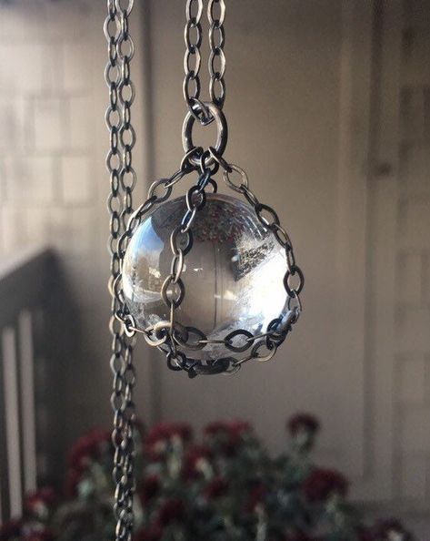 A stunning 20 mm clear quartz crystal ball has been set into sterling silver chain. All of the chain has been oxidized. 20” or 32” length. You choose at checkout. Handmade in NY Crystal Ball Jewelry, Silver Crystal Necklace, Crystal Ball Necklace, Marble Necklace, Necklace C, Marble Jewelry, Sterling Silver Promise Rings, Fine Silver Jewelry, Jewelry Diy Bracelets