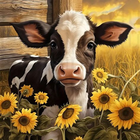 Frameless Diy Cow Flower Diamond Art Painting Kit 5d Diamond - Temu Baby Cow, Fall Png, Wreath Sign, Digital Design, Cow, Design