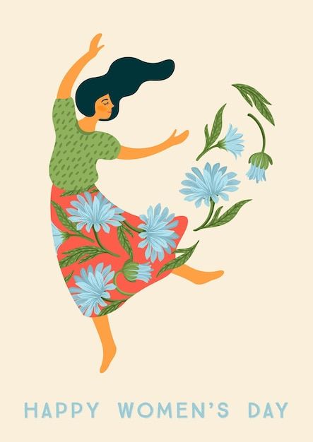 Womens Day Painting, Woman Dancing Illustration, Dancing Illustration Art, Woman Illustration Drawing, Sb Poster, Women Day Poster, Womens Day Poster, Flying Woman, Happiness Illustration