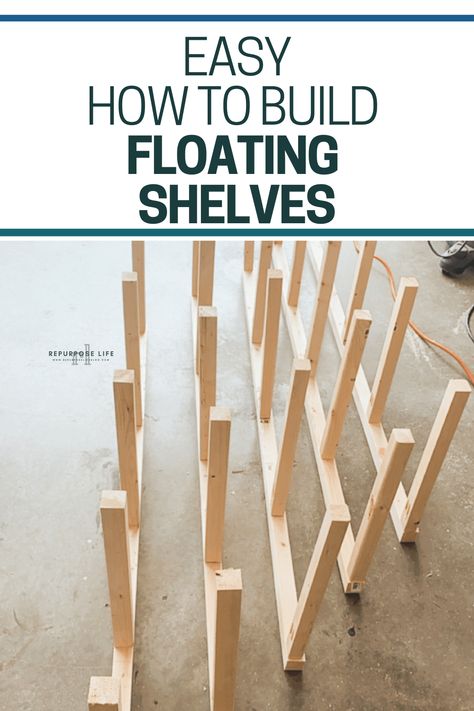 Learn how to build DIY floating shelves through this easy tutorial. Great addition to a family room; fireplace space; kitchen and bathroom Diy Thick Shelves, Diy Shelving Storage, How To Build Floating Pantry Shelves, Diy Shelves Easy How To Build, Diy Fireplace Shelves, Diy Sturdy Shelves, Building Floating Shelves Diy, Floating Shelves Plans, Floating Shelves Beside Fireplace Ideas