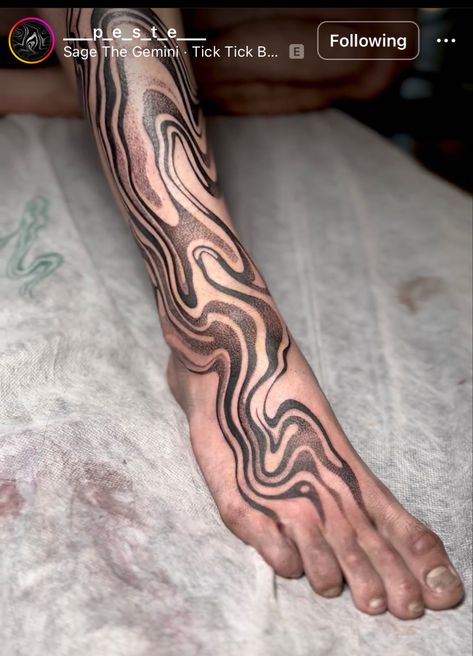 Blackwork Water Tattoo, Abstract Patchwork Tattoos, Abstract Squiggle Tattoo, Abstract Liquid Tattoo, Hip Tattoo Abstract, Water Pattern Tattoo, Wood Tattoo Design, Abstract Arm Sleeve Tattoo, Tattoo Types Of Styles