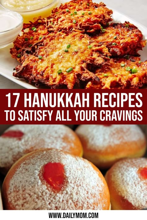 17 Hanukkah Food Recipes to Satisfy All Your Cravings 1 Daily Mom Parents Portal Hanukkah Food Recipes, Chanukah Food, Hanakkuh Recipes, Hannukah Party Food, Hanukkah Appetizers, Hanukkah Dinner Ideas, Hannukah Dinner Ideas, Hanukkah Menu Ideas, Hanukkah Recipes Dinners