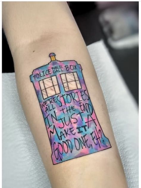 Small Tardis Tattoo, Tardis Tattoo, Doctor Who Tattoo, Profound Quotes, I Tattoo, Doctor Who, Geometric Tattoo, Tattoo Ideas, Tattoos