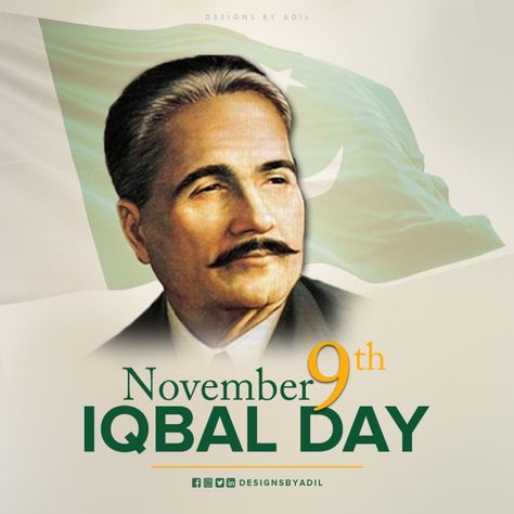 9 November 1877 is the date of birth of #Allama #Iqbal, and every year, 9 November is celebrated as Allama Iqbal Day. #IqbalDay2021 #9november https://www.behance.net/gallery/130900113/Allama-Iqbal-Day Iqbal Day Posters, Allama Iqbal Day, Iqbal Day, 9 November, Allama Iqbal, Year 9, Date Of Birth, Muhammad Ali, Media Post