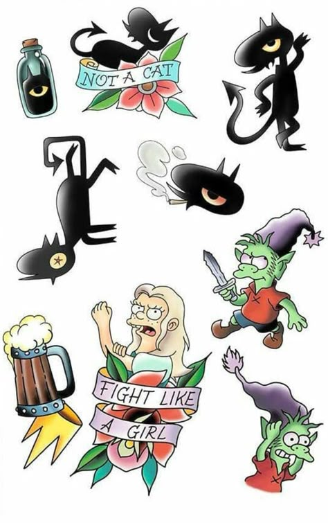 Disenchantment Disenchantment Tattoo Ideas, Lucifer Disenchantment Tattoo, Elfo Disenchantment Tattoo, Lucy Disenchantment Tattoo, Disenchantment Tattoo, Luci Disenchantment Tattoo, Queen Dagmar Disenchantment, Elfo Disenchantment, Disenchantment Fanart