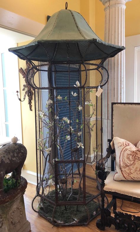 English Bird Cage Aviary with Pagoda Copper Verdigris Roof - Balée Antiques & Design Antique Bird Cages, Pet Bird Cage, Bird Aviary, Animal Room, Bird Theme, Bird Cages, Pet Bird, Garden Structures, Cool Chairs