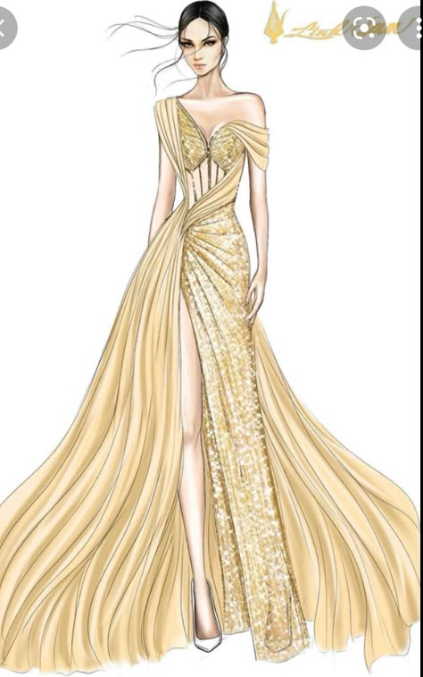 Drawing Of A Woman, Fashion Illustration Poses, Gown Drawing, Fashion Illustration Tutorial, Fashion Design Books, Fashion Illustrations Techniques, Fashion Drawing Sketches, Gold Gown, Draping Fashion