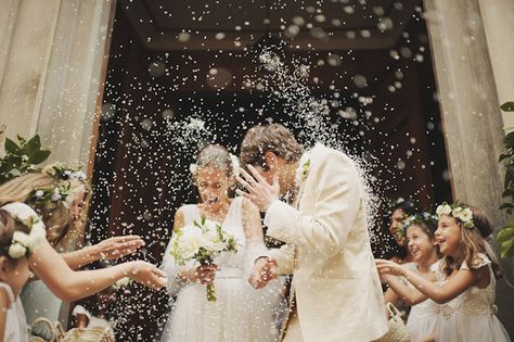 This is a must-have shot if you are planning on having guests throw rice!  www.DuBoisFW.com Wedding Recessional, Wedding Rice, Wedding Toss, Wedding Send Off, Wedding Exits, Catholic Wedding, Elopement Inspiration, Popular Wedding, Wedding Item