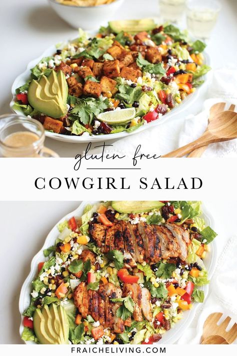 This Cowgirl Salad will forever change your salad game – meal salads are the best! I know that’s a big statement, but I’m prime time in LOVE with this one and I know you will be too! #saladrecipe #cowgirlsalad #glutenfree #healthyrecipe Salad For Meals Dinners, Crowd Pleasing Salad Recipes, Best Big Salad Recipes, Meal Salads Main, Entre Salads Dinners, Best Dinner Salad, Salad For Dinner Ideas, Big Salad Recipes Healthy, Big Dinner Salad