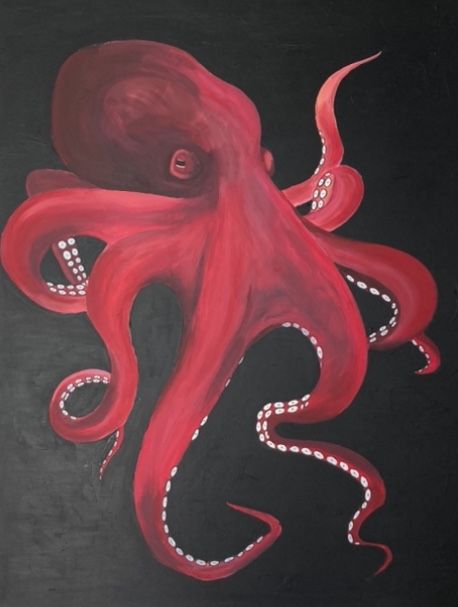 Painting Of Octopus, Octopus Painting Ideas, Squid Painting Acrylic, Octopus Pop Art, Octopus Painting Acrylic Easy, Octopus Painting Easy, Jelly Fish Painting Acrylic, Octopus Painting Acrylic, Animal Paintings Easy