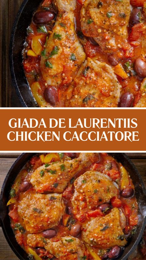 Giada De Laurentiis Chicken Cacciatore Chicken Cacciatore Giada, Instapot Chicken Cacciatore Recipe, Chicken Ciatorre, Chicken Tomato Recipes For Dinner, Giada Chicken Cacciatore, Authentic Chicken Cacciatore, Creamy Chicken Cacciatore, Slow Cook Chicken Cacciatore, Chicken Thigh Cacciatore Recipe