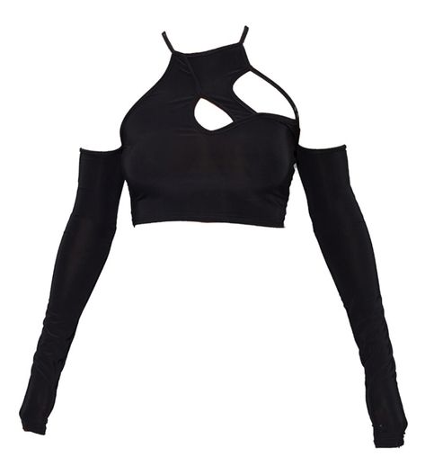 Black Crop Top Aesthetic, Black Top Outfit Aesthetic, Cut Out Top Outfit, Cutout Top Outfit, Long Sleeve Crop Top Outfits, Cutout Outfit, Asymmetrical Outfit, Asymmetrical Crop Top, Cutout Tops