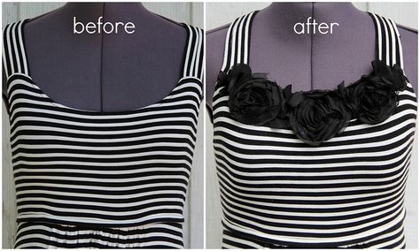 how to raise a neckline with flowers Low Cut Shirt, Sewing Clothes Women, Upcycle Sewing, Trendy Sewing, Altered Couture, Altering Clothes, Low Neckline, Refashion Clothes, Diy Style