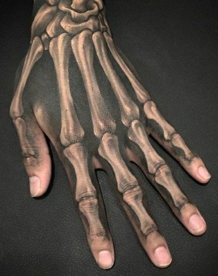 Nick Tattoos, Bone Hand Tattoo, Tattoo Main, Herren Hand Tattoos, Small Wave Tattoo, Skull Hand Tattoo, Bone Tattoos, Hand Tats, Skeleton Tattoos