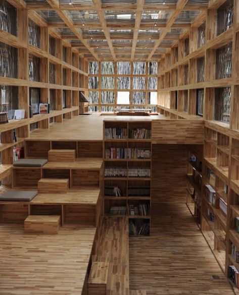 Unique Bookshelves, Module Design, Wood Facade, Rustic Log Cabin, Timber Architecture, Library Architecture, Wood Architecture, Modern Library, Regal Design