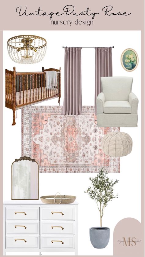 Olive And Pink Nursery, Dark Purple Nursery Ideas, Green And Mauve Nursery, Sage And Mauve Nursery, Green And Purple Nursery, Eclectic Nursery Girl, Sage Green And Blush Nursery, Purple And Green Nursery, Green Girl Nursery