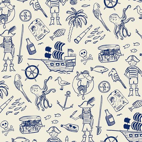 Das Brooklyn on Instagram: “New pattern: “Pirate Play”. Swipe left for blue background. Which do you prefer? ............@spoonflower has 50% off all fat quarters of…” Pirate Background, Pirate Elements, Pirates Aesthetic, Pirate Pattern, Pirate Play, Pirate Aesthetic, Pirate Themed Birthday Party, Pirate Themed Birthday, Pirate Kids