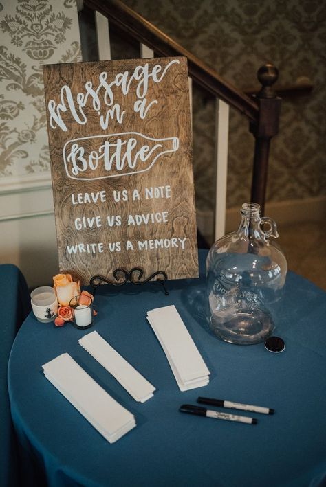 New Guest Book Ideas, Message In A Bottle Guest Book Wedding, Wedding Guest Decorations, Non Guest Book Ideas, Guest Sign In Wedding Ideas, Guest Book For Wedding Ideas, Message In A Bottle Bridal Shower Ideas, Save The Date Ideas For Vow Renewal, Guest Messages Wedding