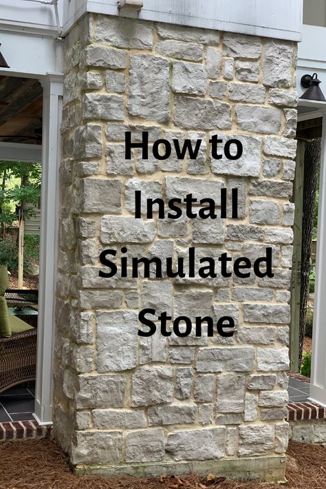 Make Concrete Look Like Stone, Faux Stone Exterior Before And After, Diy Stone Siding, Diy Faux Stone Wall, Interior Stone Wall Ideas, Horizon Stone, Faux Stone Sheets, Stone Installation, Faux Stone Veneer