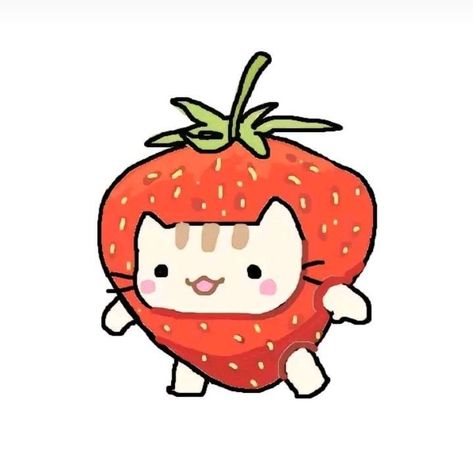 Strawberry Cat Drawing, Fresa Dibujo, Strawberry Drawing, Strawberry Cat, Goofy Drawing, Stickers Design, Doodle Icon, Art Tools Drawing, Design Brochure