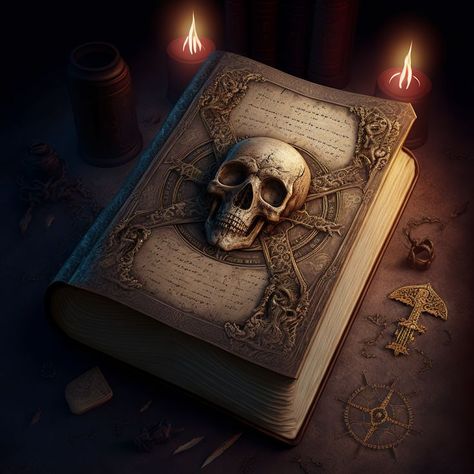 Necromancer Book, Halloween Spell Book, Awakening Art, Halloween Spells, Scary Books, Book Of Shadow, Skull Decor, Dungeons And Dragons Homebrew, Magic Book