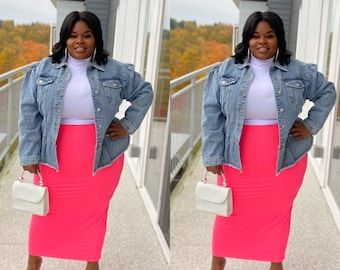 Plus Size Business Attire, High Waist Pencil Skirt, Plus Size Baddie Outfits, Pink Midi Skirt, Plus Size Fall Fashion, Plus Size Fall Outfit, Plus Size Summer Outfits, Pencil Skirt Outfits, Pink Midi