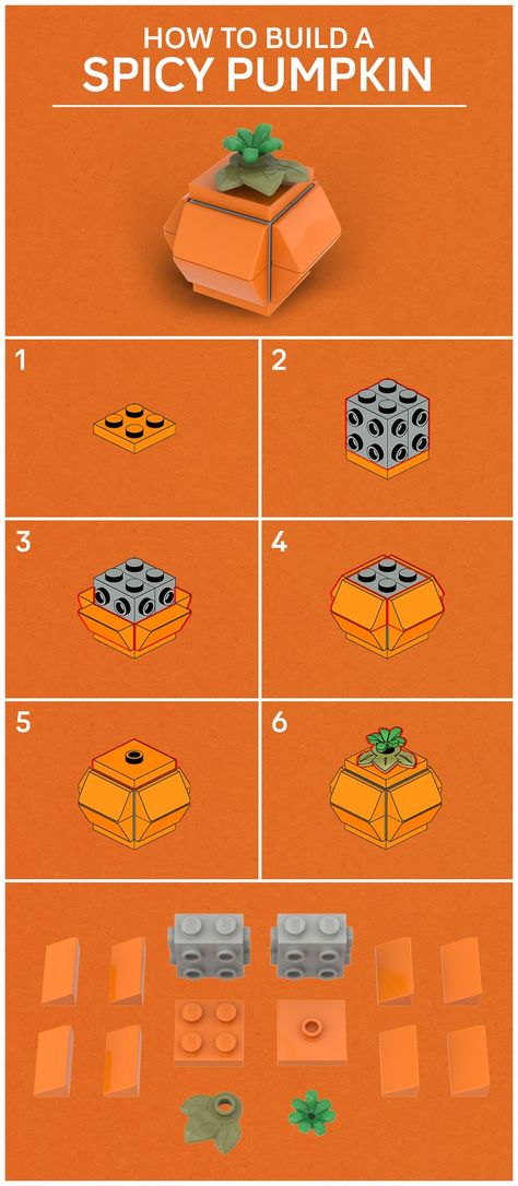 Build your own mini LEGO Pumpkins. Stuff To Build With Legos, Halloween Lego Builds, Diy Lego Builds, Lego Building Ideas Instructions, Lego Cute Ideas, Halloween Lego Ideas, Easy Lego Builds For Kids, Mini Lego Ideas, Lego Mini Builds