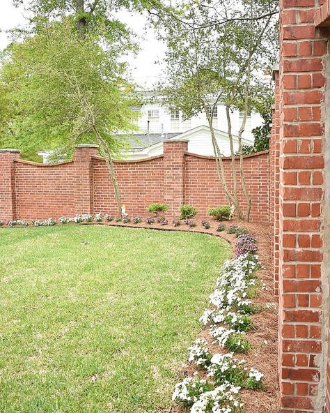 Home - Simply Southern Cottage Brick Fence Ideas Backyards, Brick Fencing Ideas, Brick Wall Ideas Outdoor, Brick Wall Fence Ideas, Outdoor Brick Wall Ideas, Garden Wall Ideas Brick And Fence, Wall Fence Design Brick, Brick Wall Design Outdoor, Backyard Brick Wall Ideas