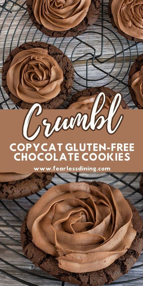 Crumbl Cookies Chocolate, Cookies Crumbl Copycat, Cookies Crumbl, Copycat Cookies, Crumbl Copycat, Gluten Free Chocolate Cupcakes, Gluten Free Chocolate Cookies, Frosted Cookies, Crumbl Cookies