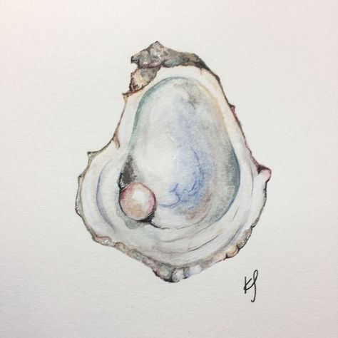 Oyster Tattoo, Watercolor Oyster, Oyster With Pearl, Oyster And Pearl, Pearl Tattoo, Shell Drawing, Shell Tattoos, Pearl Oyster, Ocean Tattoos