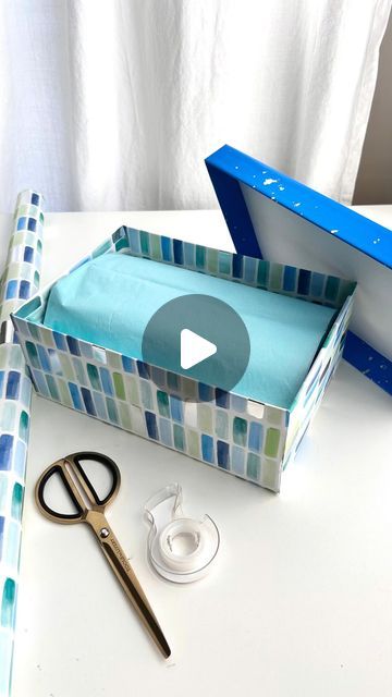 Paper Source on Instagram: "Shoe box wrap hack 🎁  This advanced wrap technique makes for a great upcycle and is easy to reuse!  Want to know how to fill it for a fun Father's Day bundle? Like for a part 2!  #fathersdaygift #giftbox #shoeboxupcycle #upcycle #recycle #giftwrap #giftwrapinspo #papersource" How To Wrap A Box With A Lid, Gift Box Covering Ideas, How To Wrap A Shoe Box With Paper, Covering Boxes With Paper, Box Wrapping Ideas Packaging, Wrapping A Shoe Box Ideas, Wrapping A Box With Paper, Wrap Box Gift, How To Wrap A Box With Wrapping Paper