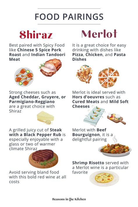 Find the perfect dishes for both Shiraz and Merlot! This infographic highlights the best food pairings for these two popular red wines, helping you enjoy the ultimate wine and food experience. A helpful guide for any wine lover! Pop over to our site for more great food and wine pairing suggestions. Appetizers For Red Wine Pairing, Merlot Pairing, Tandoori Pizza, Red Wine Pairing, Shiraz Wine, Food And Wine Pairing, Wine Appetizers, Flavor Pairing, Pairing Ideas