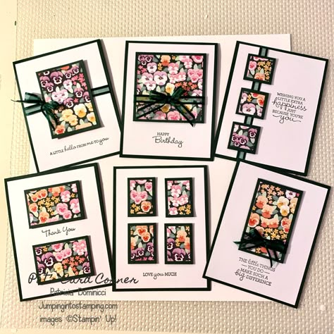 6 x 6 One Sheet Wonder – Pansy Petals – Jumping Into Stamping Pansy Garden, Designer Paper Cards, Card Sketches Templates, Card Making Templates, One Sheet Wonder, Card Making Tips, Card Layouts, Card Techniques, Designer Paper