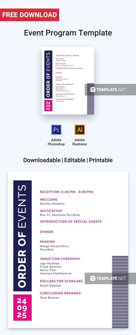 Free Event Program Invitation | Program Template, Free throughout Free Event Program Templates Word Event Program Design Templates, Event Program Design Layout, Event Program Design, Program Layout, Calendar Design Layout, Printable Wedding Program Template, Printable Programs, Event Programs, Printable Wedding Programs